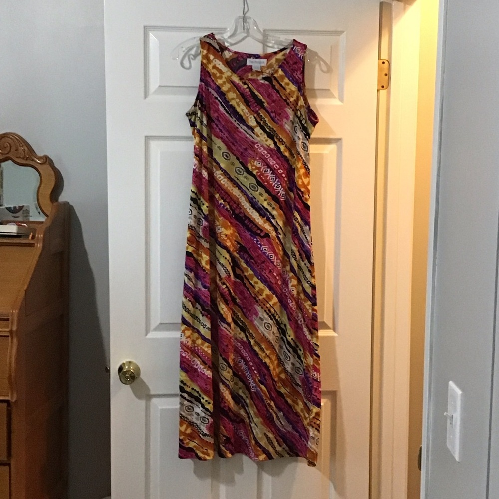 Sleeveless Multi-Stripe Diagonal Maxi Dress in Pink & Yellow